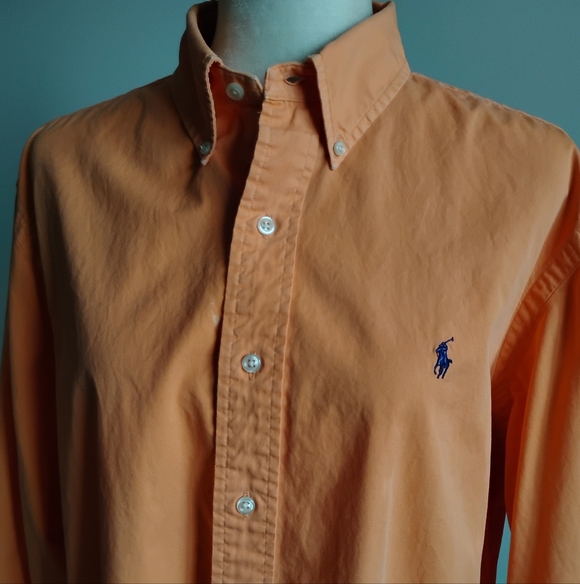 Ralph Lauren Cotton Poplin Button Down Shirt Orange Classic Fit Preppy Size L - Picture 4 of 17